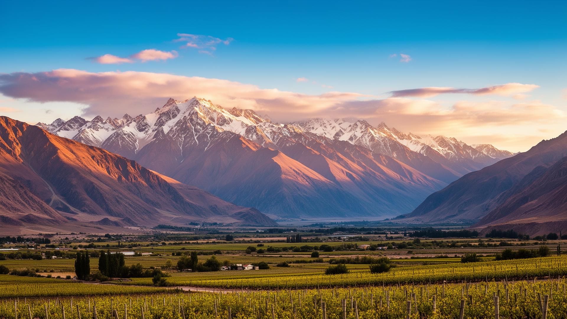 Paisagem dos Andes chilenos ao entardecer